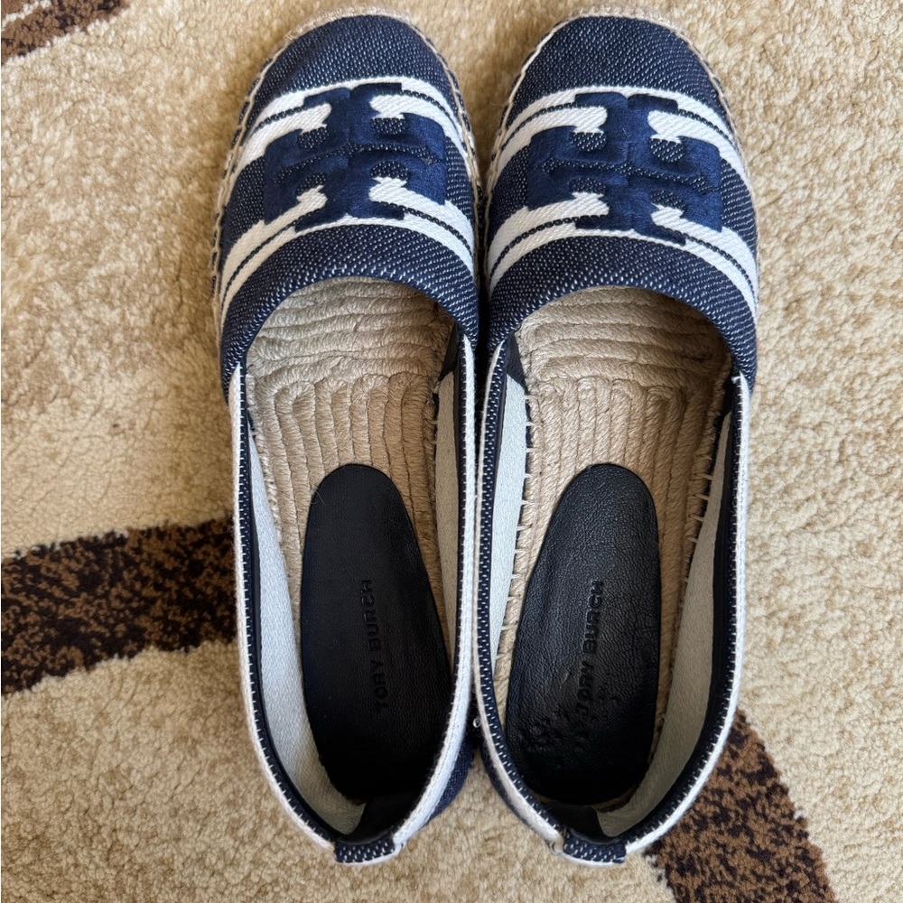 Tory Burch Blue and White Espadrilles